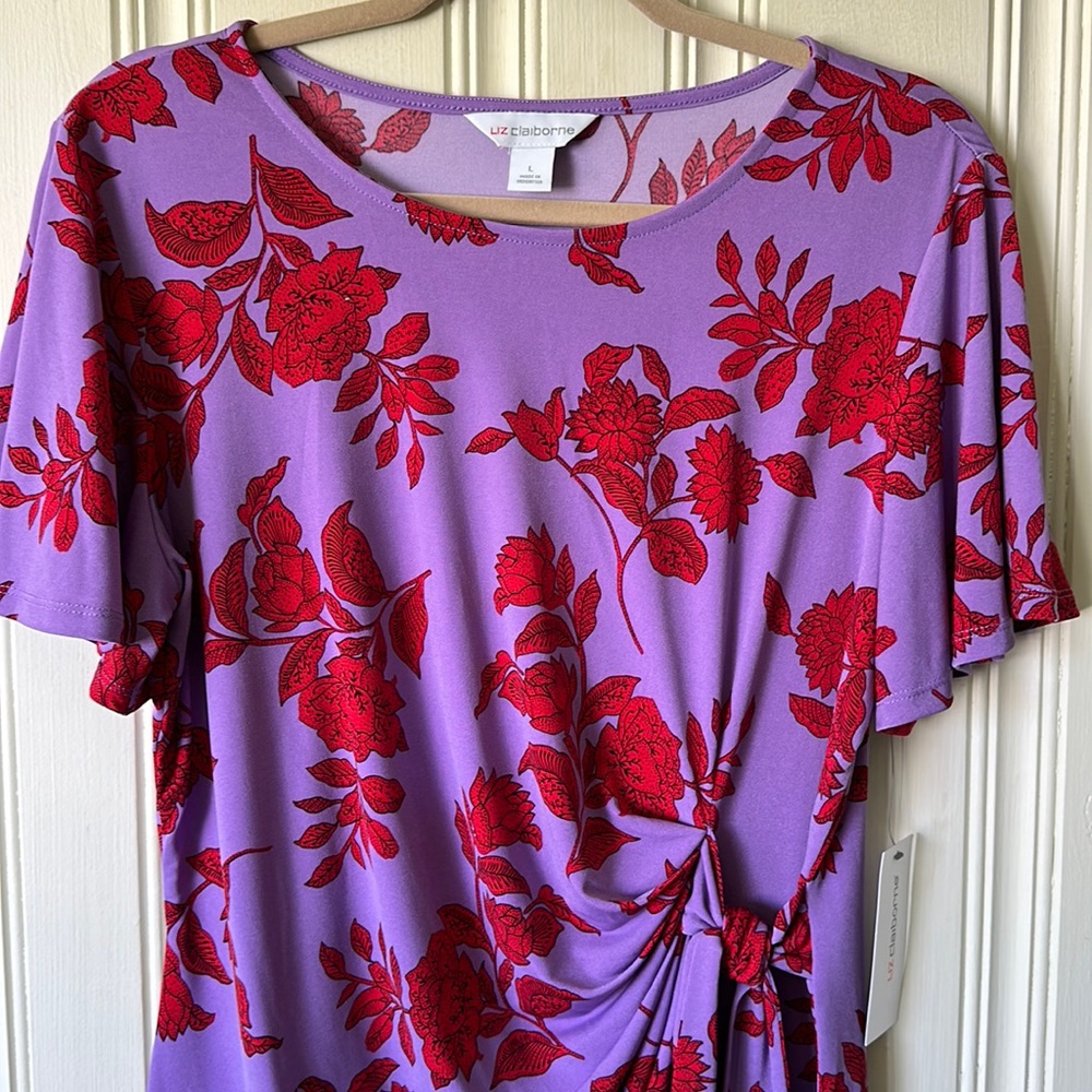 Liz Claiborne Floral Top Purple and Red Size L NWT